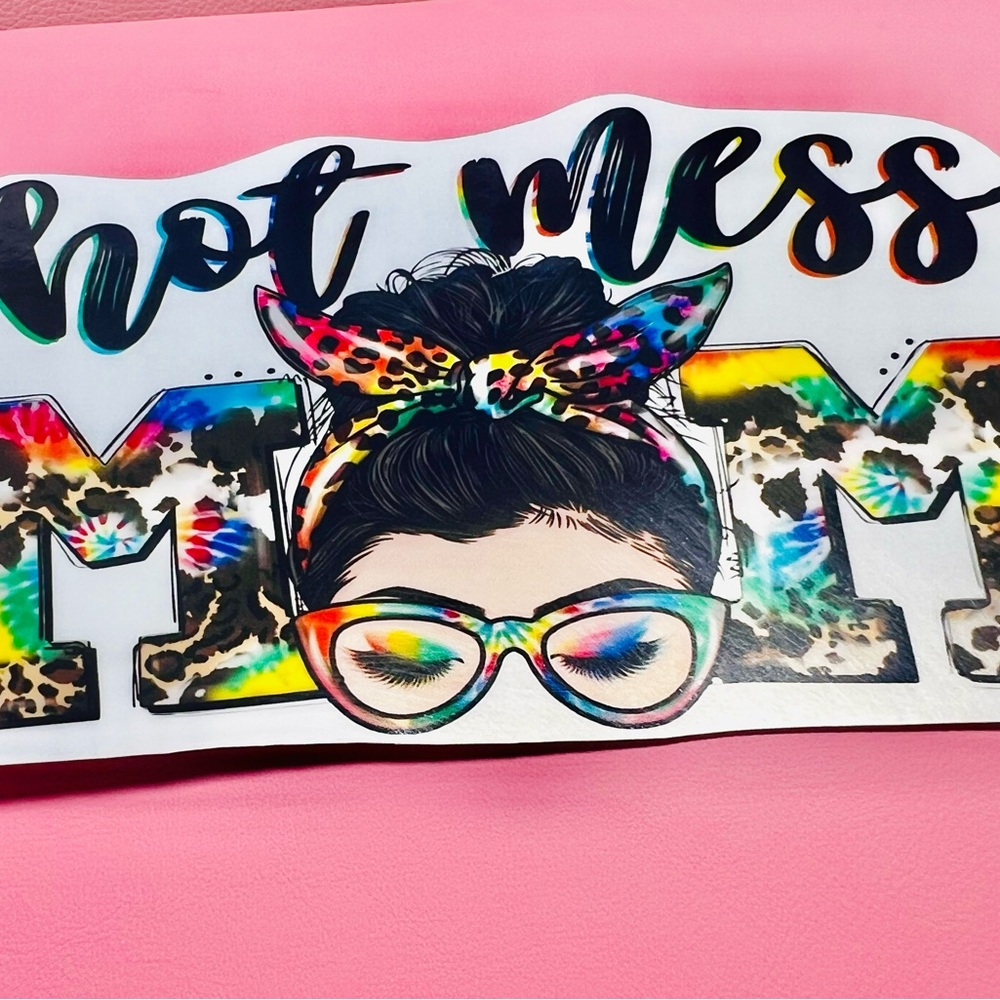 Colorful 'Hot Mess Mom' Vinyl Car Decal